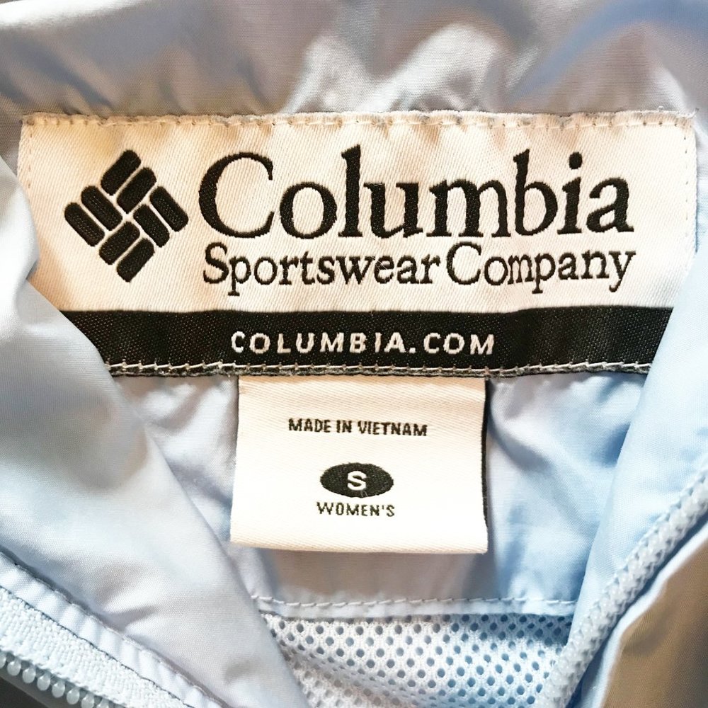 COLUMBIA Vintage Light Blue Hooded Dual Zip Rain Jacket Womens Small - Picture 4 of 8